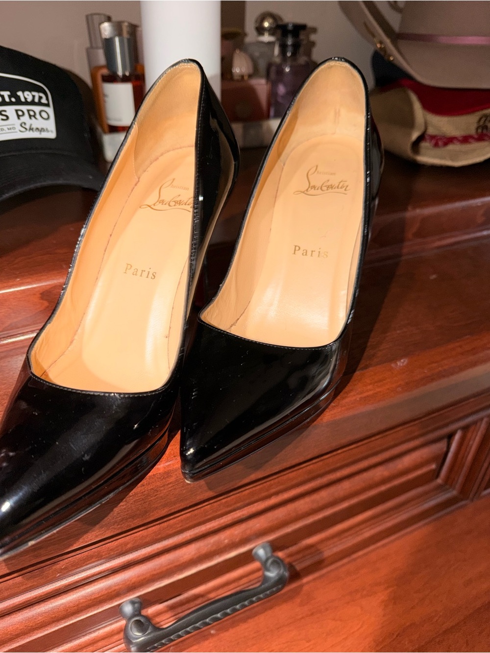 Christian Louboutin Black Patent Pointed Toe Pumps - Glossy Finish
